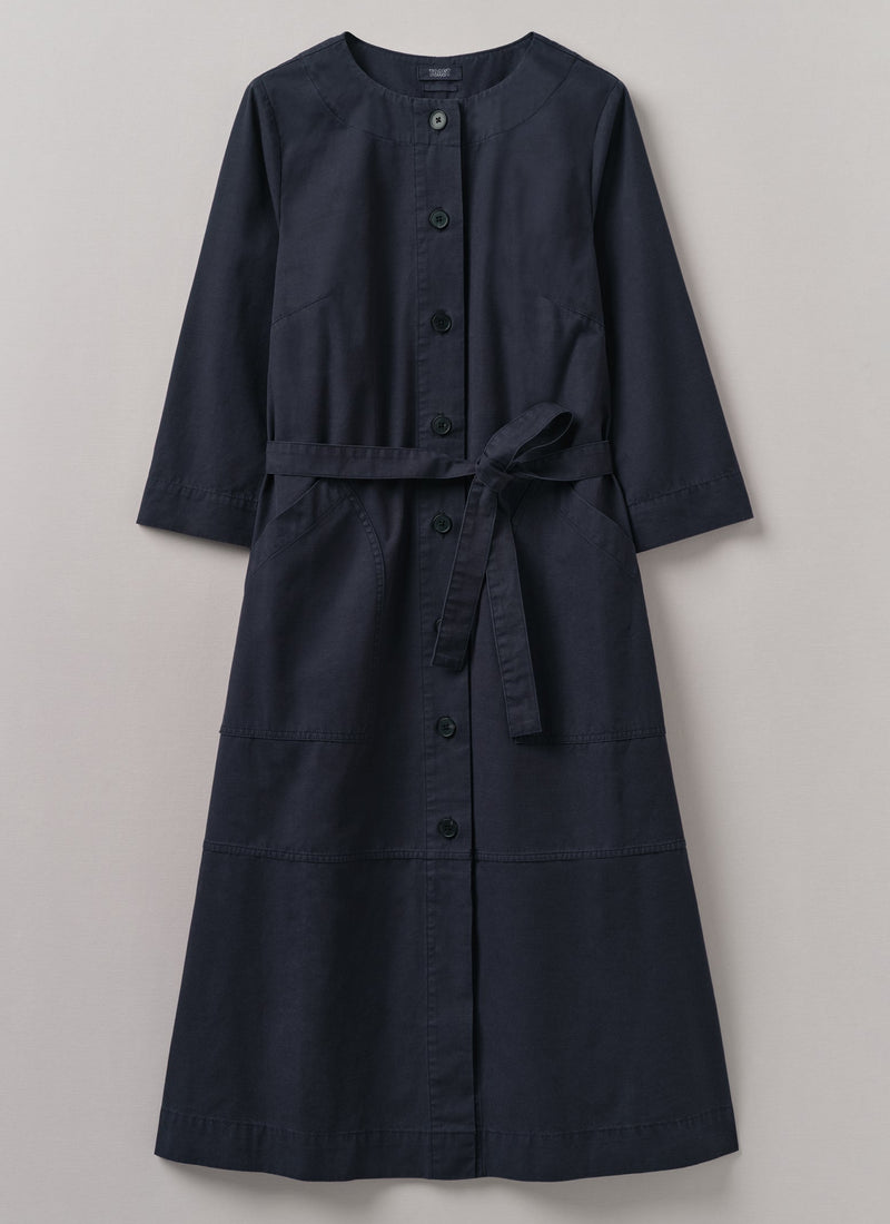 Buttoned Cotton Dress | Navy