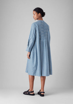 Dash Stripe Pintuck Cotton Dress | Chambray Blue