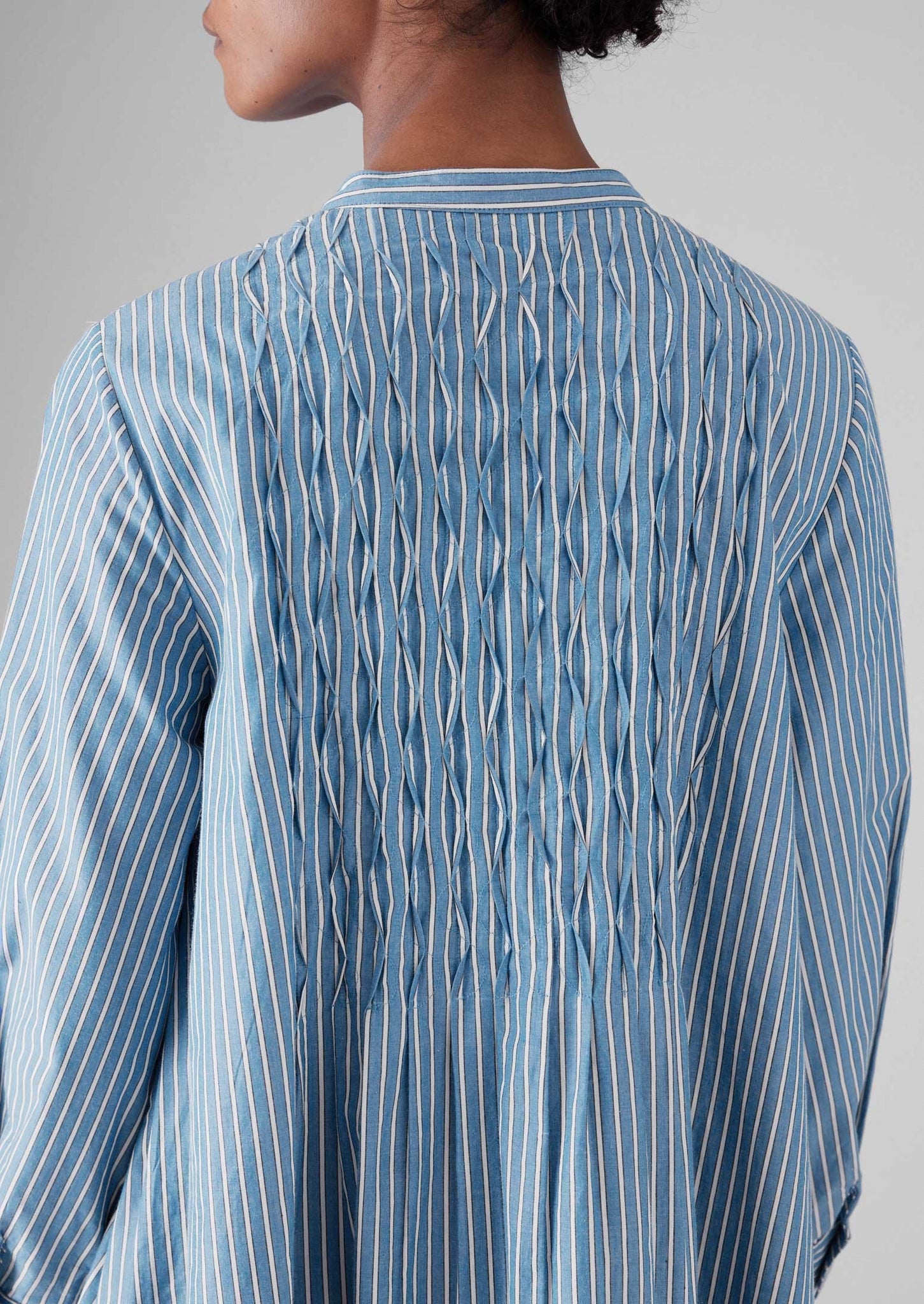 Dash Stripe Pintuck Cotton Dress | Chambray Blue