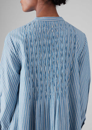 Dash Stripe Pintuck Cotton Dress | Chambray Blue