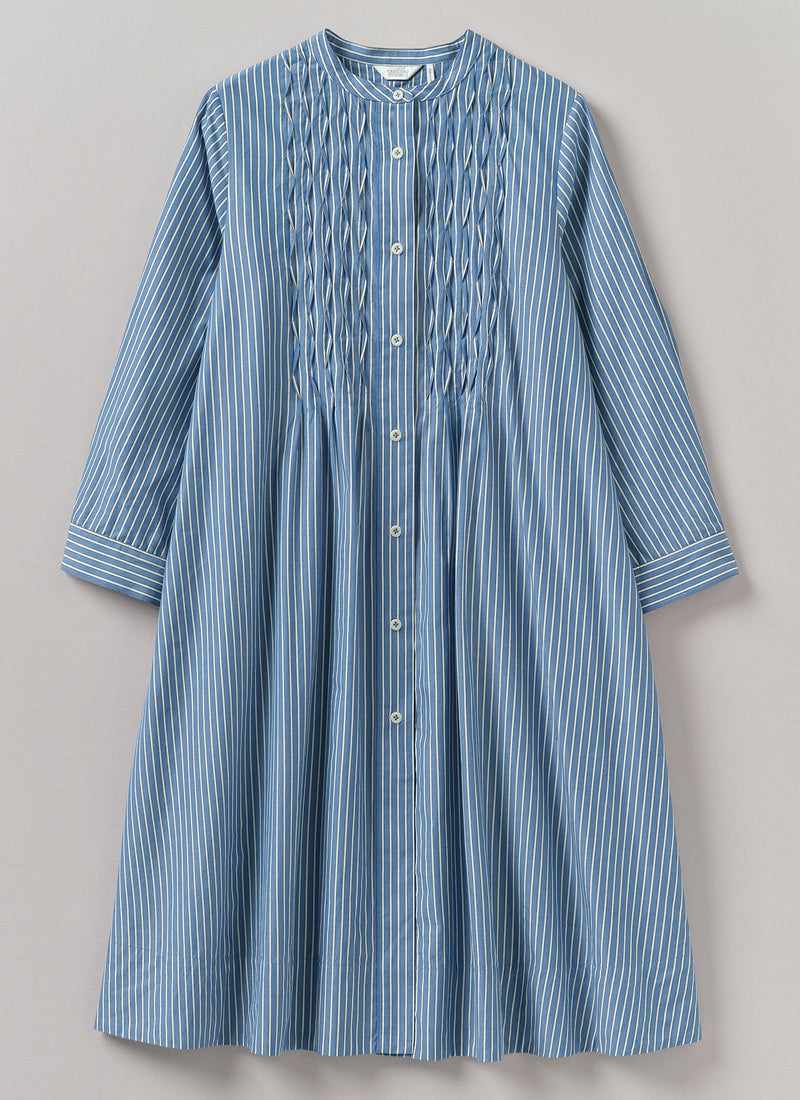 Dash Stripe Pintuck Cotton Dress | Chambray Blue