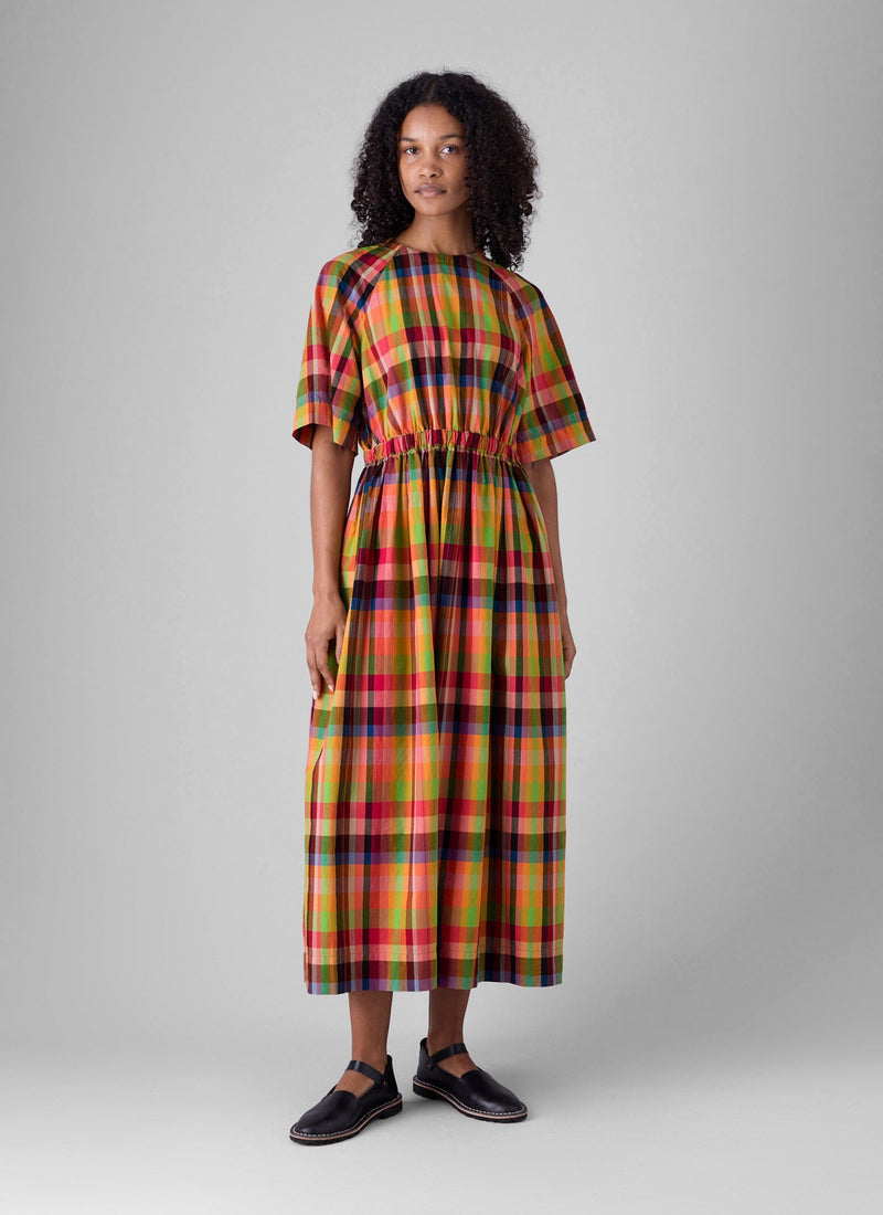 Cotton Raglan Form Check Dress | Bright/Multi