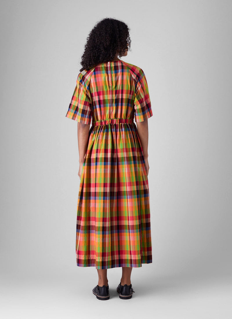 Cotton Raglan Form Check Dress | Bright/Multi