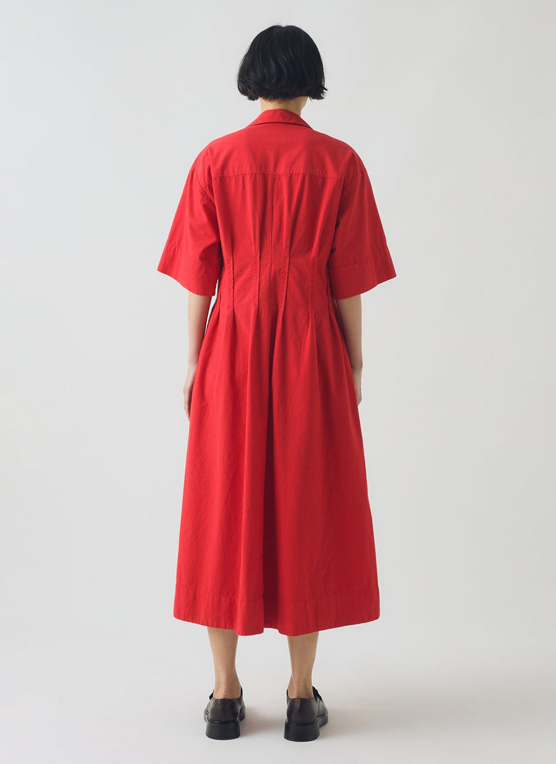 Pleated Cotton Linen Dress | Cardinal Red