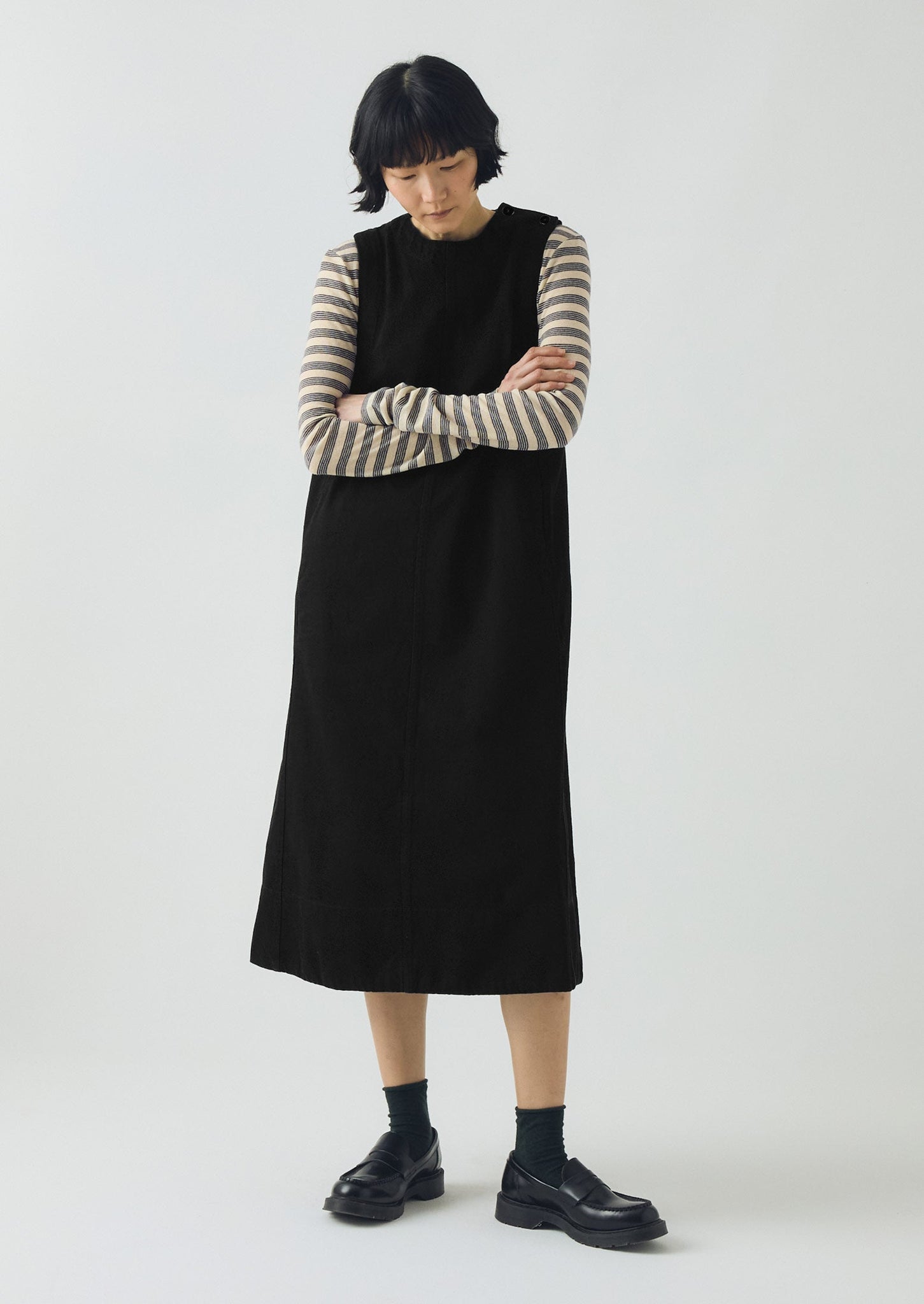 Washed Black Denim Workwear Dress | Carbon Black
