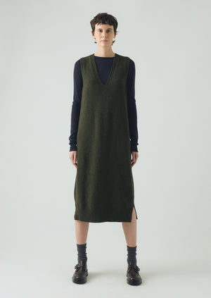 Wool Knitted V Neck Dress | Rich Olive