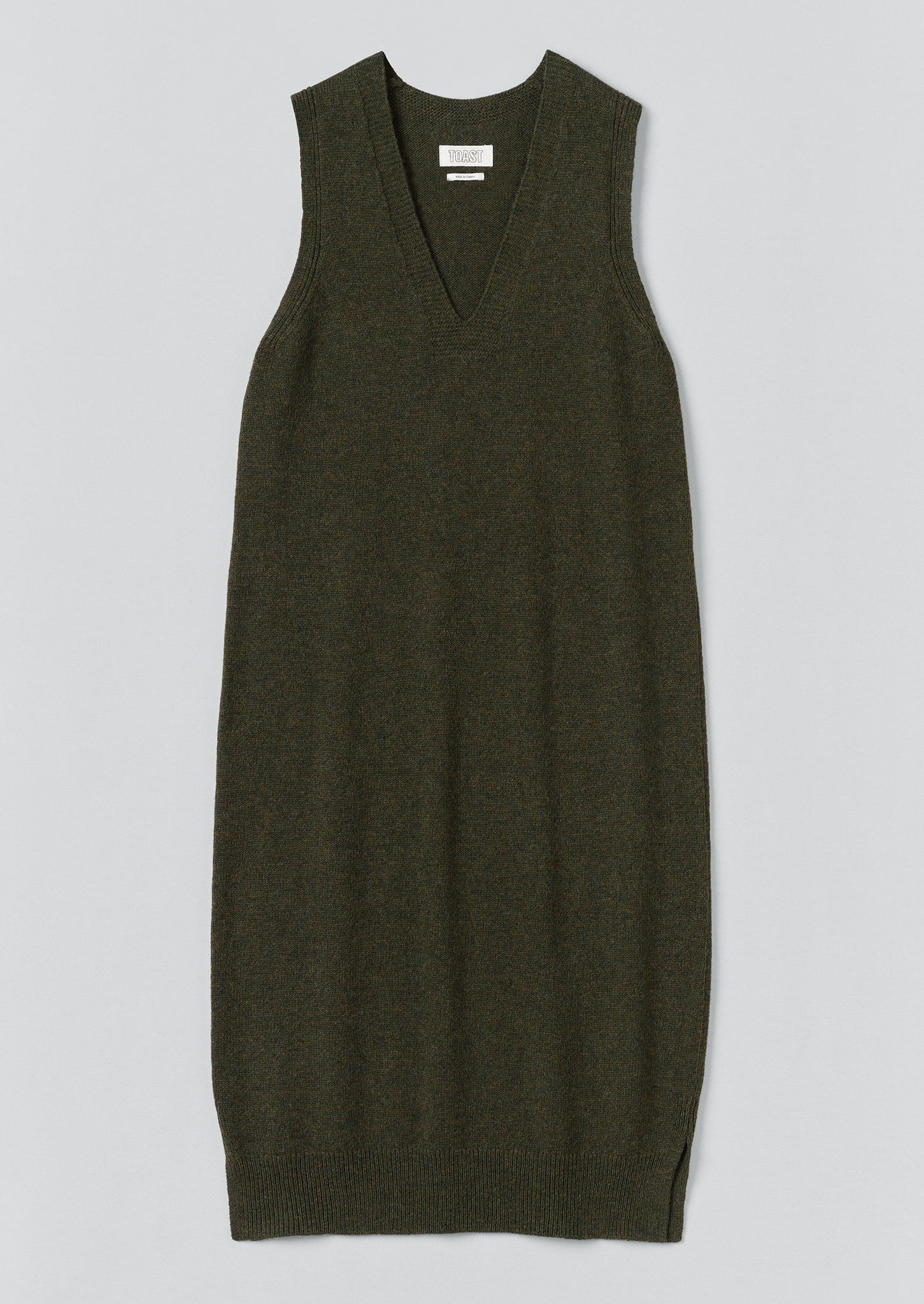 Wool Knitted V Neck Dress | Rich Olive