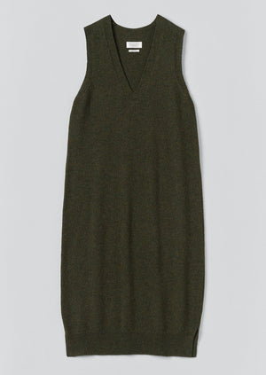 Wool Knitted V Neck Dress | Rich Olive