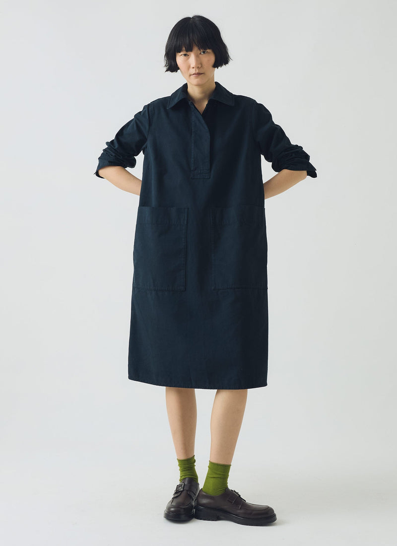 Cotton Workwear Tunic Dress | Slate Blue