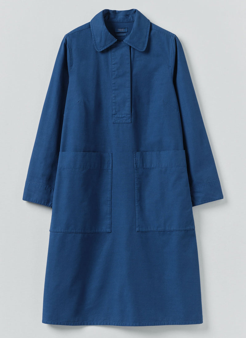 Cotton Workwear Tunic Dress | Cobalt Blue
