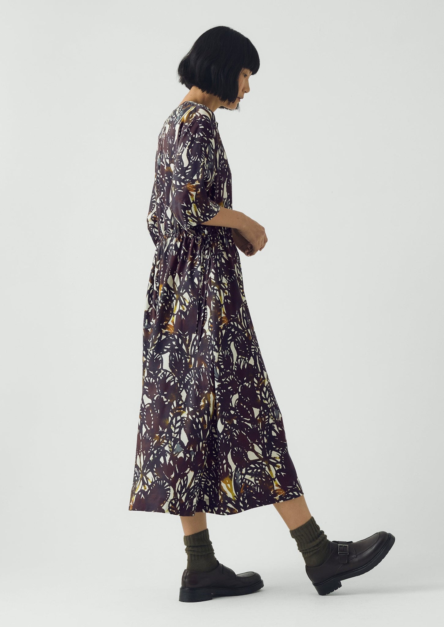 Dappled Leaves Print Dress | Chestnut