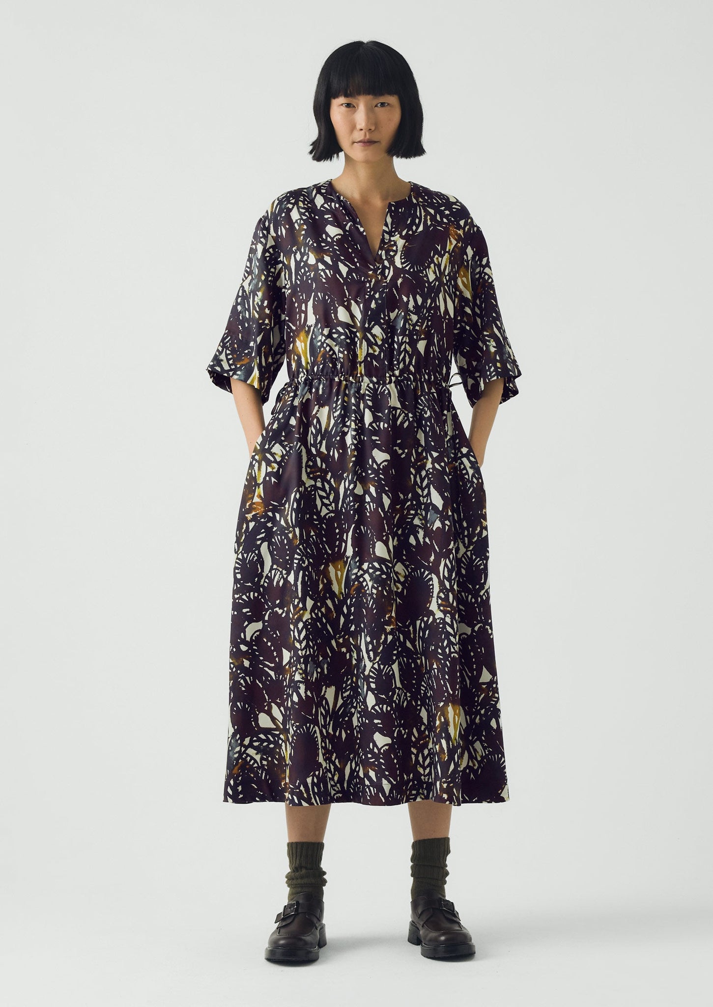 Dappled Leaves Print Dress | Chestnut