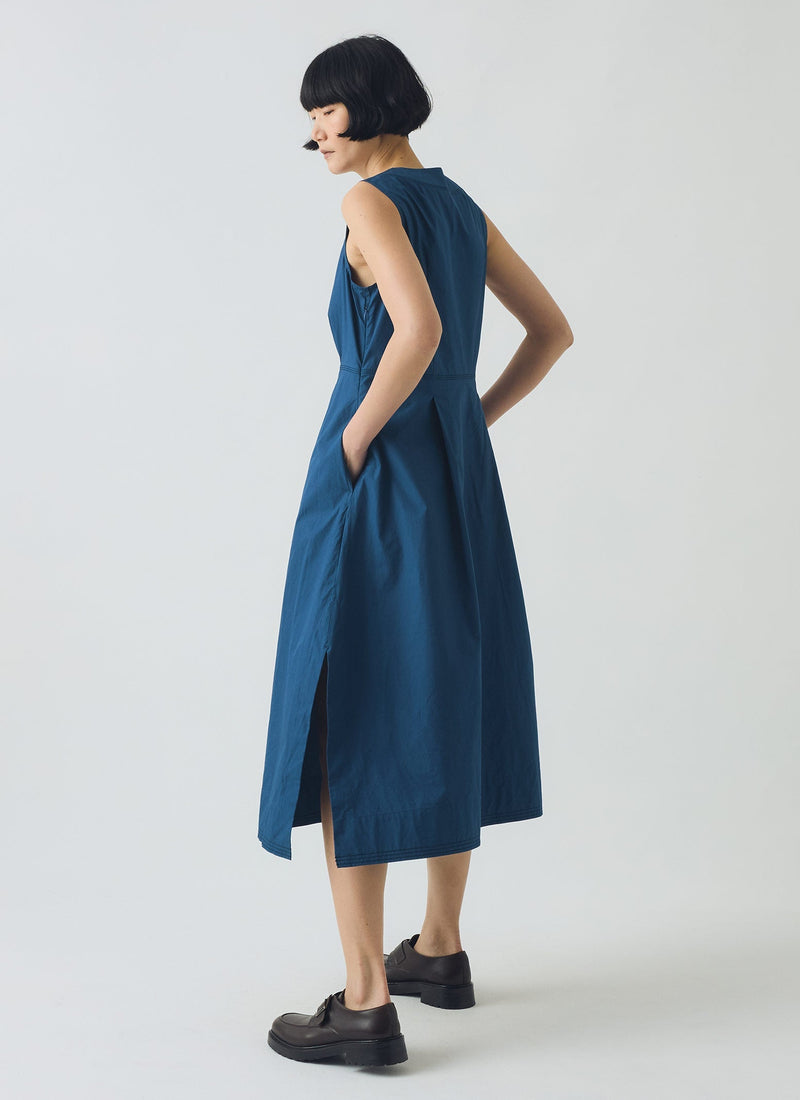 Pleated Waist Cotton Dress | Iris Blue