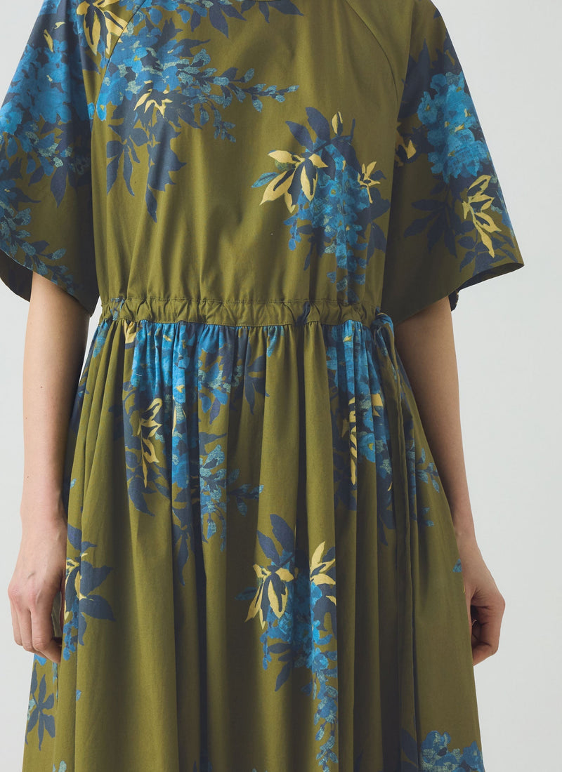 Botanical Shadow Print Cotton Dress | Olive