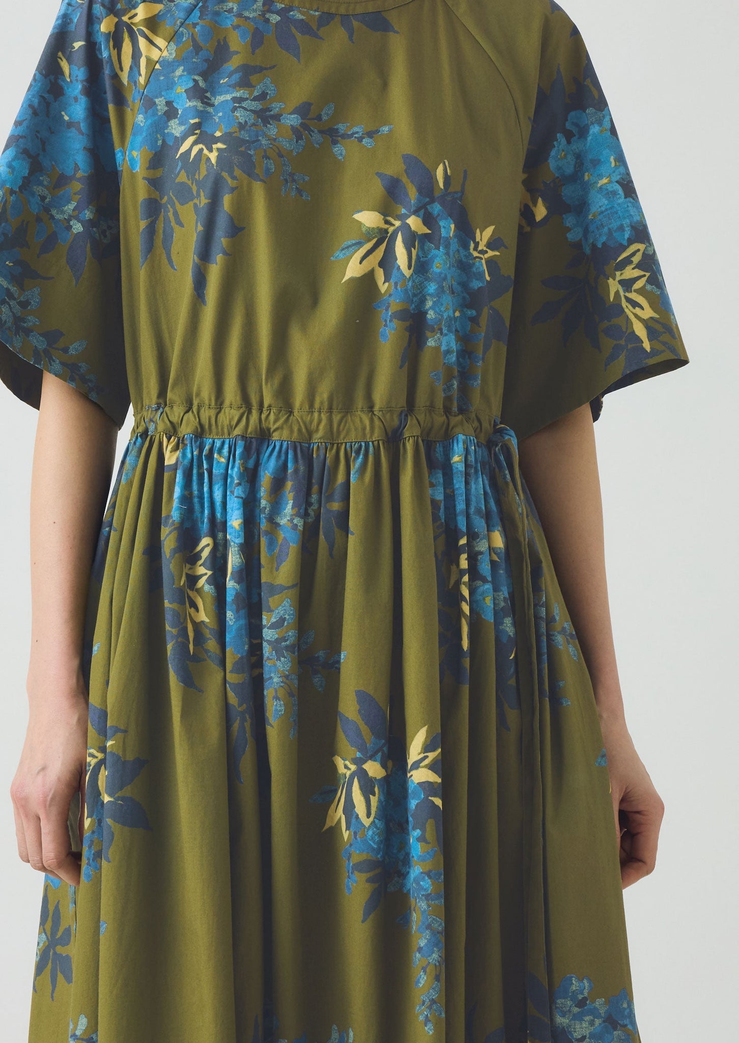 Botanical Shadow Print Cotton Dress | Olive