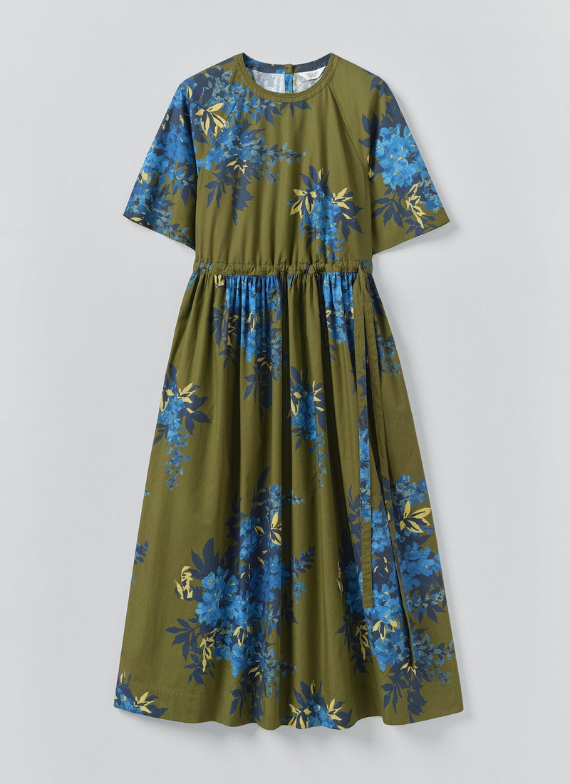 Botanical Shadow Print Cotton Dress | Olive