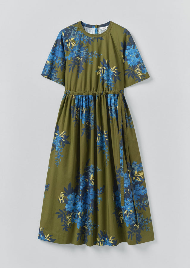 Botanical Shadow Print Cotton Dress | Olive