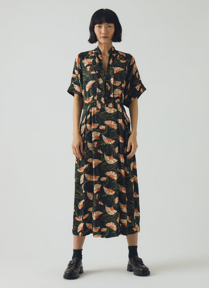 Bryn Dianthus Print Dress | Midnight Green