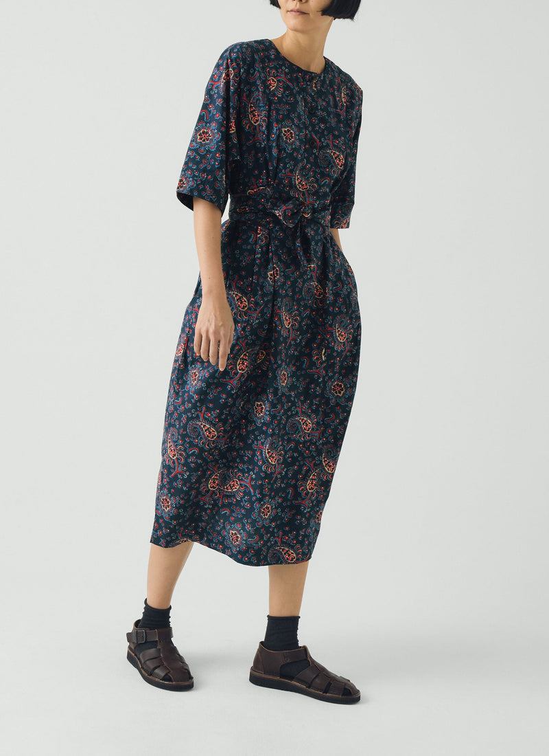 Provencal Paisley Print Cotton Poplin Dress | Provencal Blue