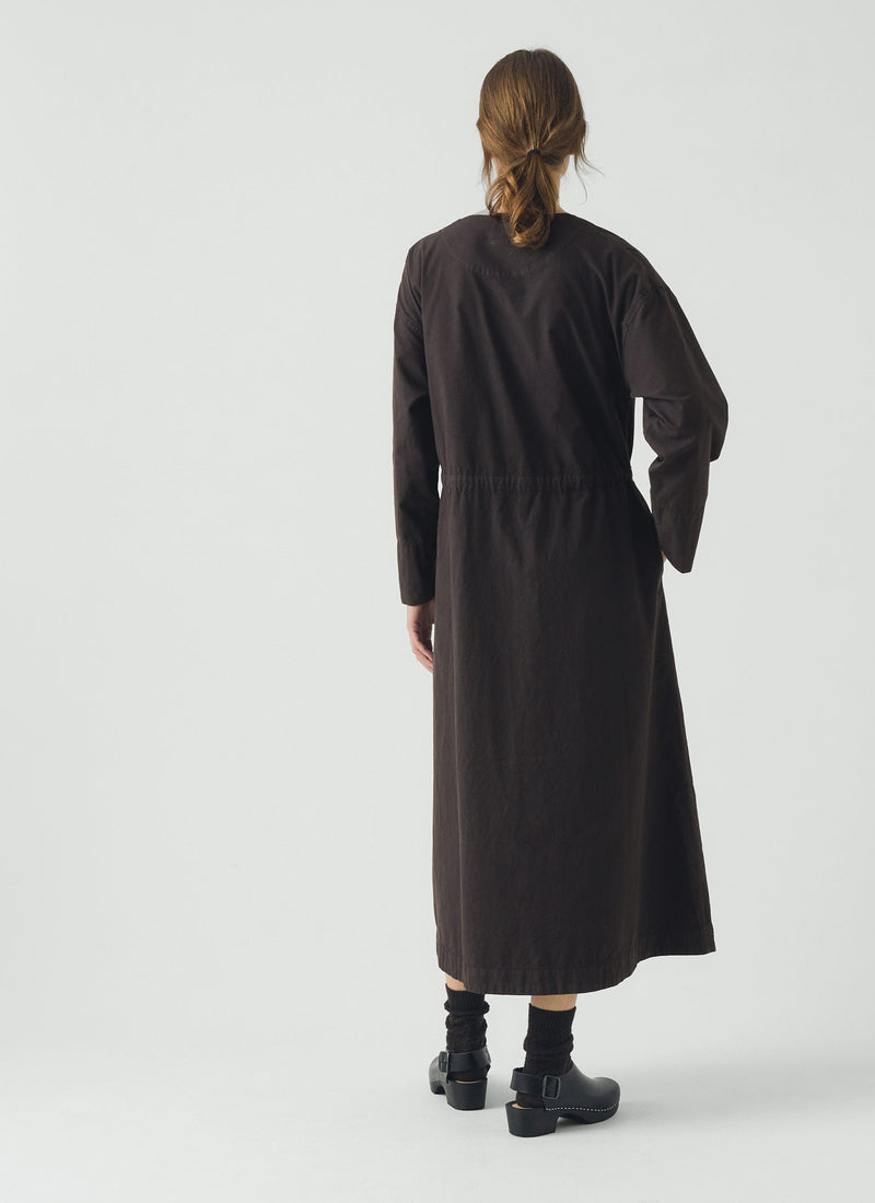 Button Through Cotton Linen Poplin Dress | Washed Black