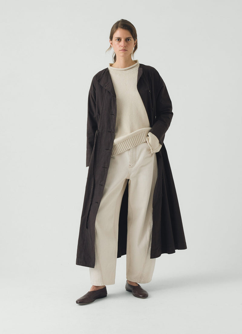 Button Through Cotton Linen Poplin Dress | Washed Black