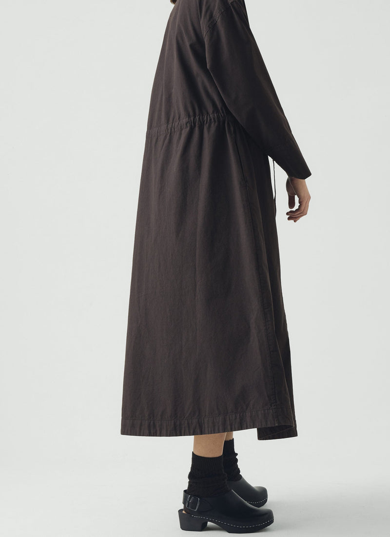 Button Through Cotton Linen Poplin Dress | Washed Black