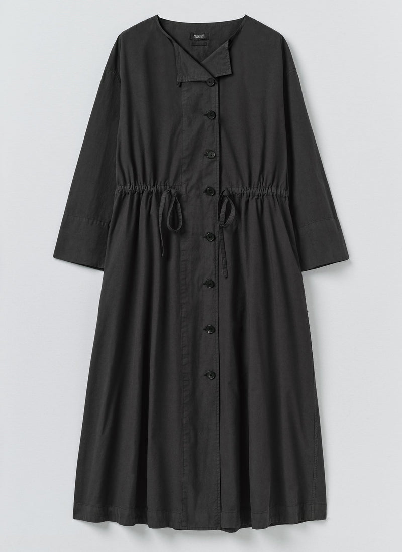 Button Through Cotton Linen Poplin Dress | Washed Black