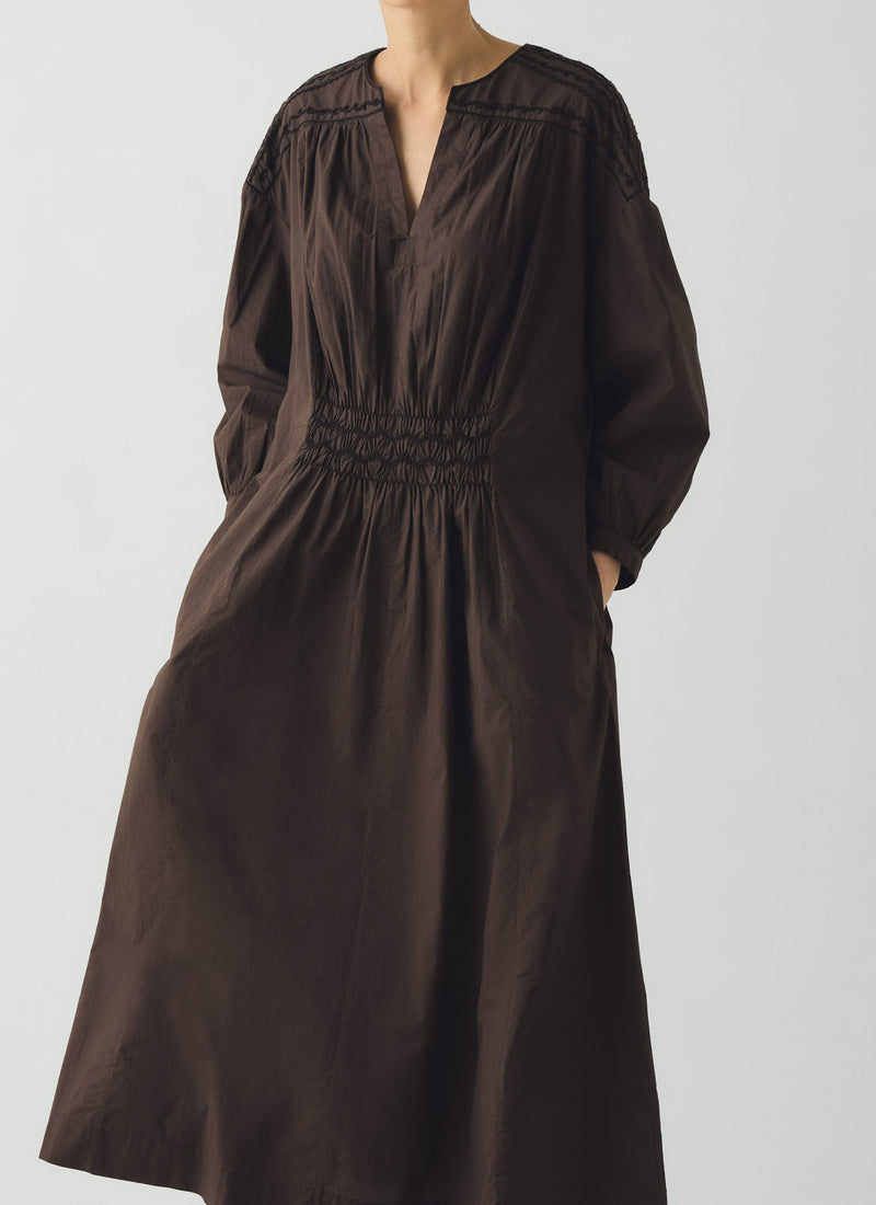 Contrast Smocked Cotton Dress | Black Walnut