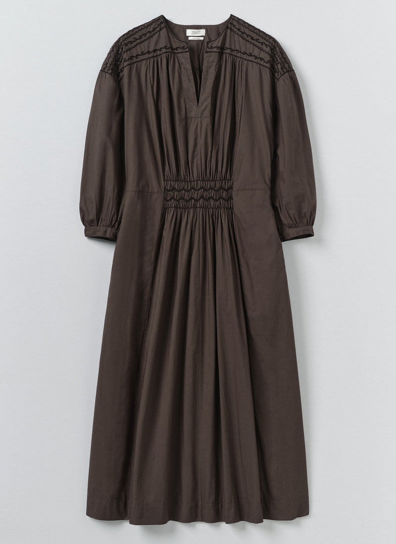 Contrast Smocked Cotton Dress | Black Walnut