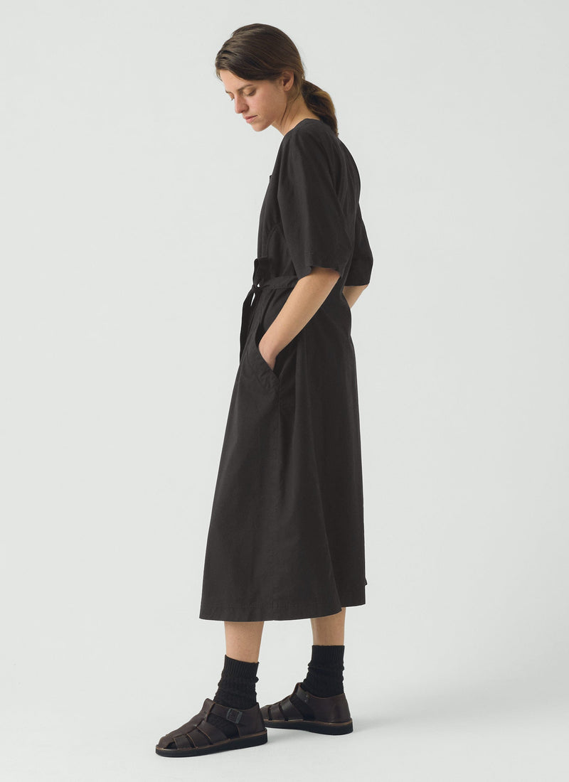 Tie Waist Cotton Twill Dress | Slate