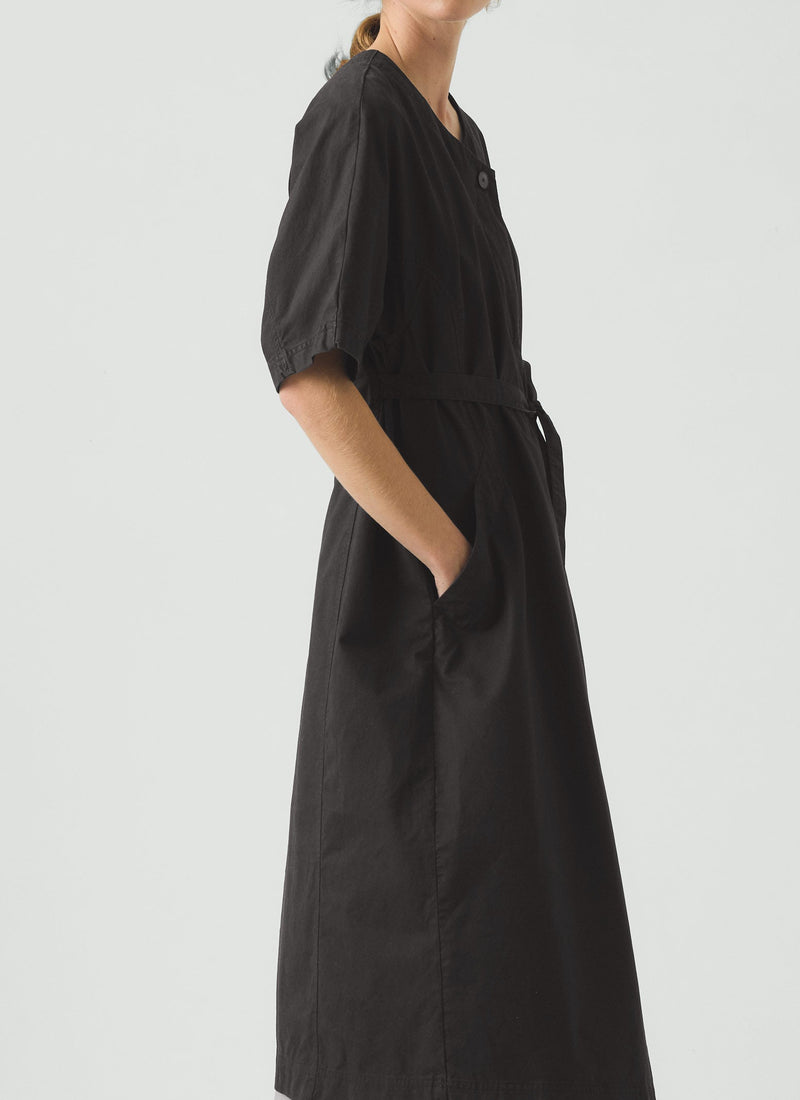 Tie Waist Cotton Twill Dress | Slate