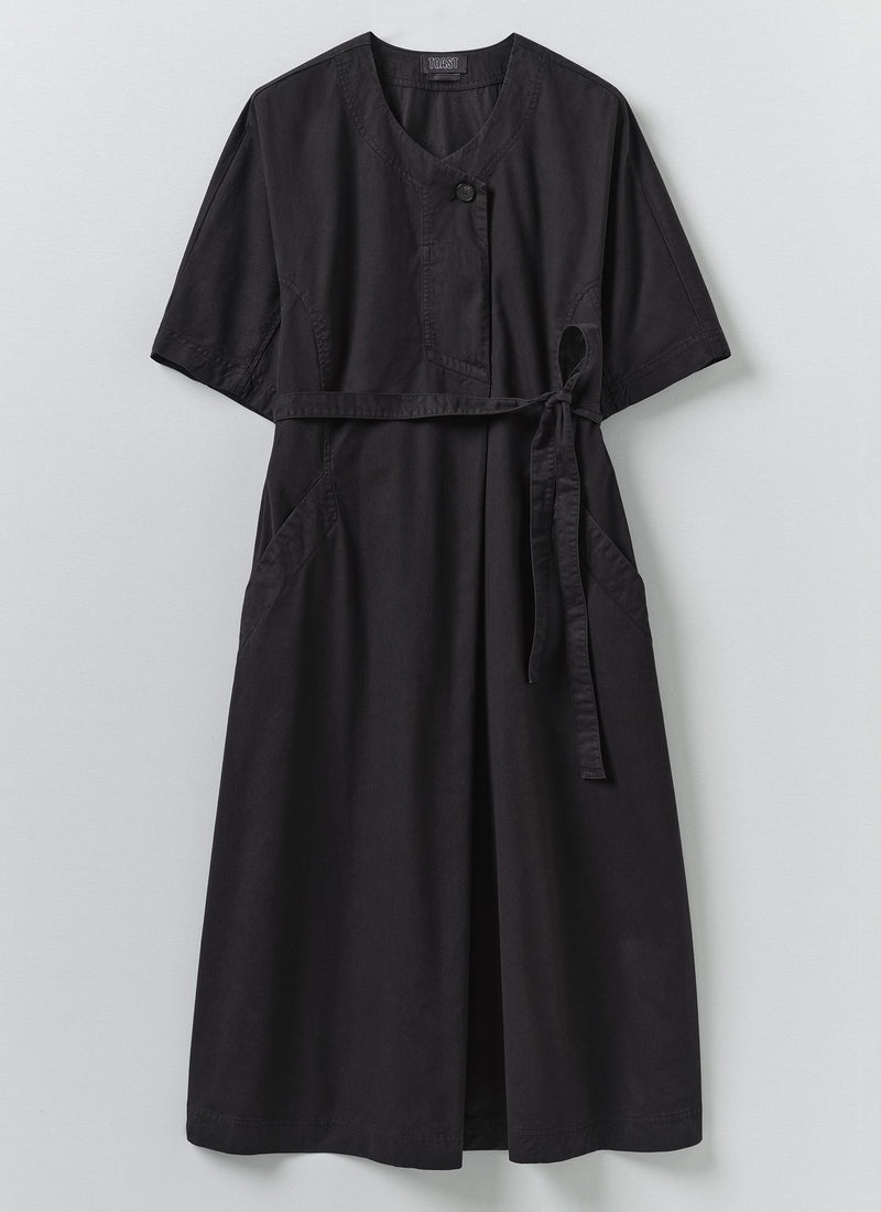 Tie Waist Cotton Twill Dress | Slate
