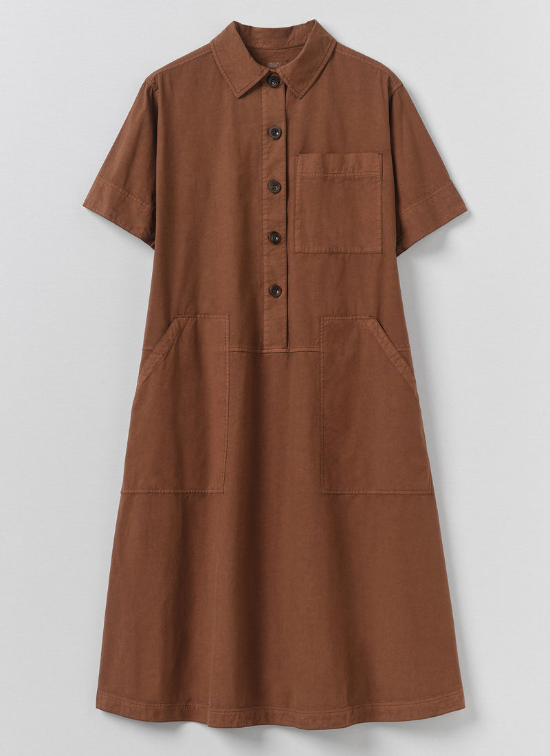 Cotton Linen Poplin Shirt Dress | Brown Ochre