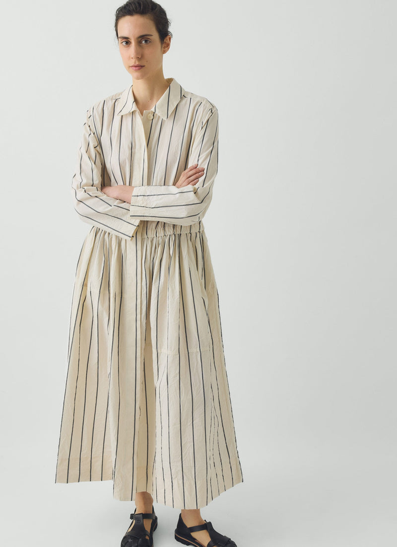 Garland Stripe Cotton Shirt Dress | Ecru/Charcoal