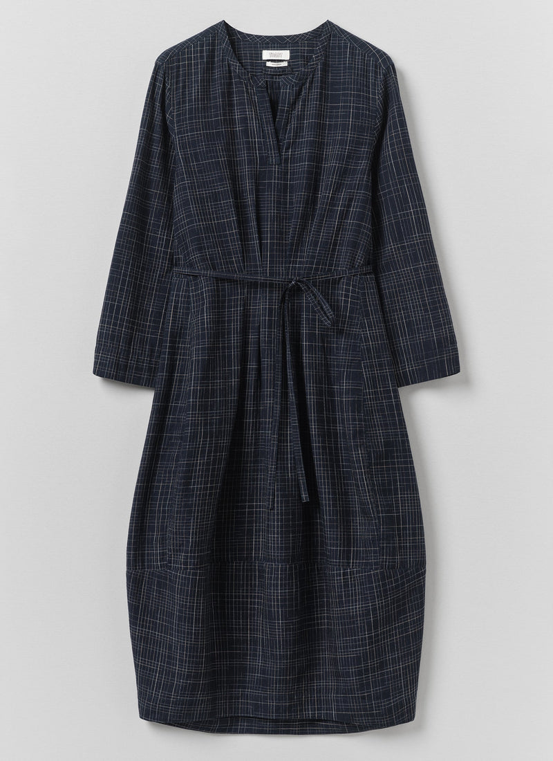 Space Dyed Indigo Check Dress | Indigo/Ecru
