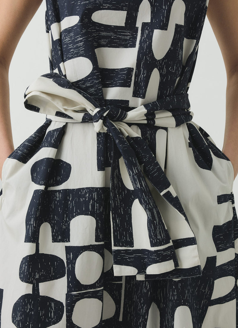 Large Totem Print Poplin Dress | Ink/Dove