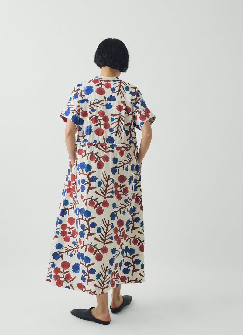 Flower Crown Print Cotton Dress | Cobalt