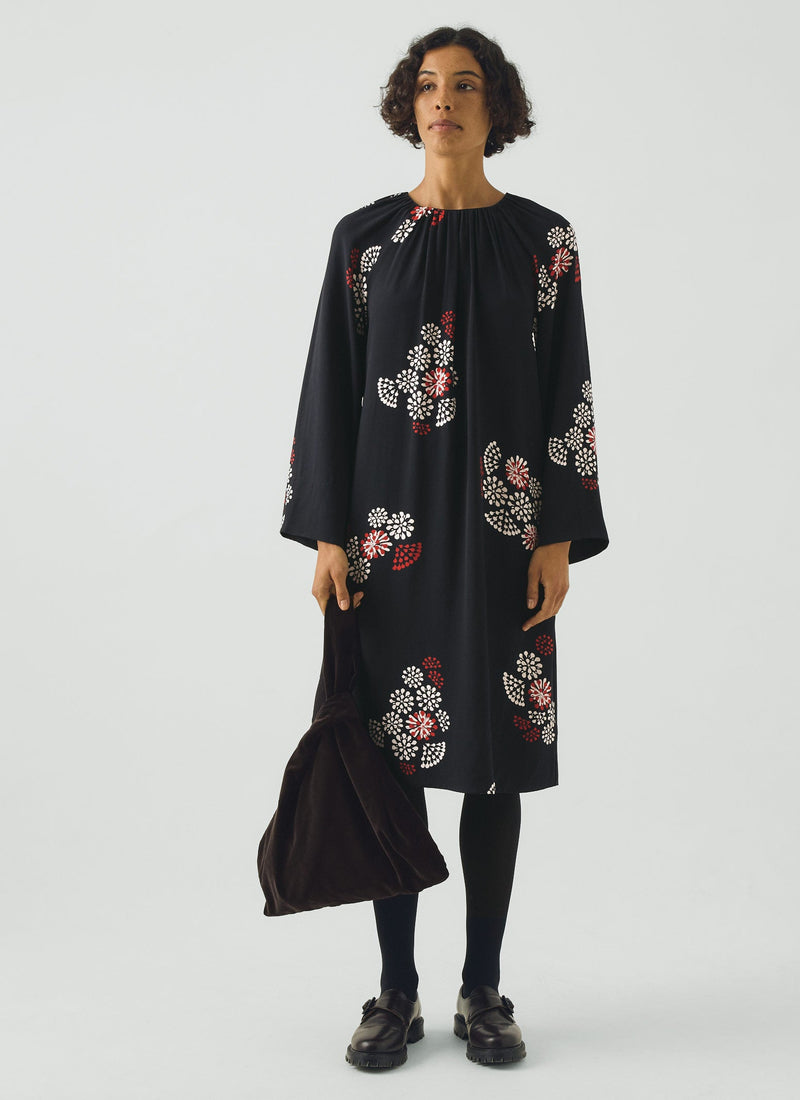Firework Print Crepe Dress | Black Multi