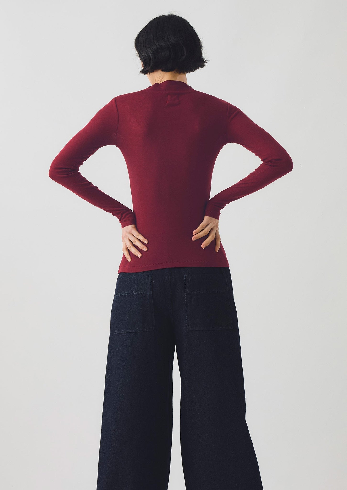 Aster High Neck Wool Lyocell Tee | Claret