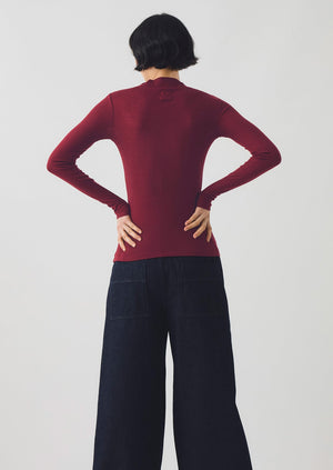 Aster High Neck Wool Lyocell Tee | Claret