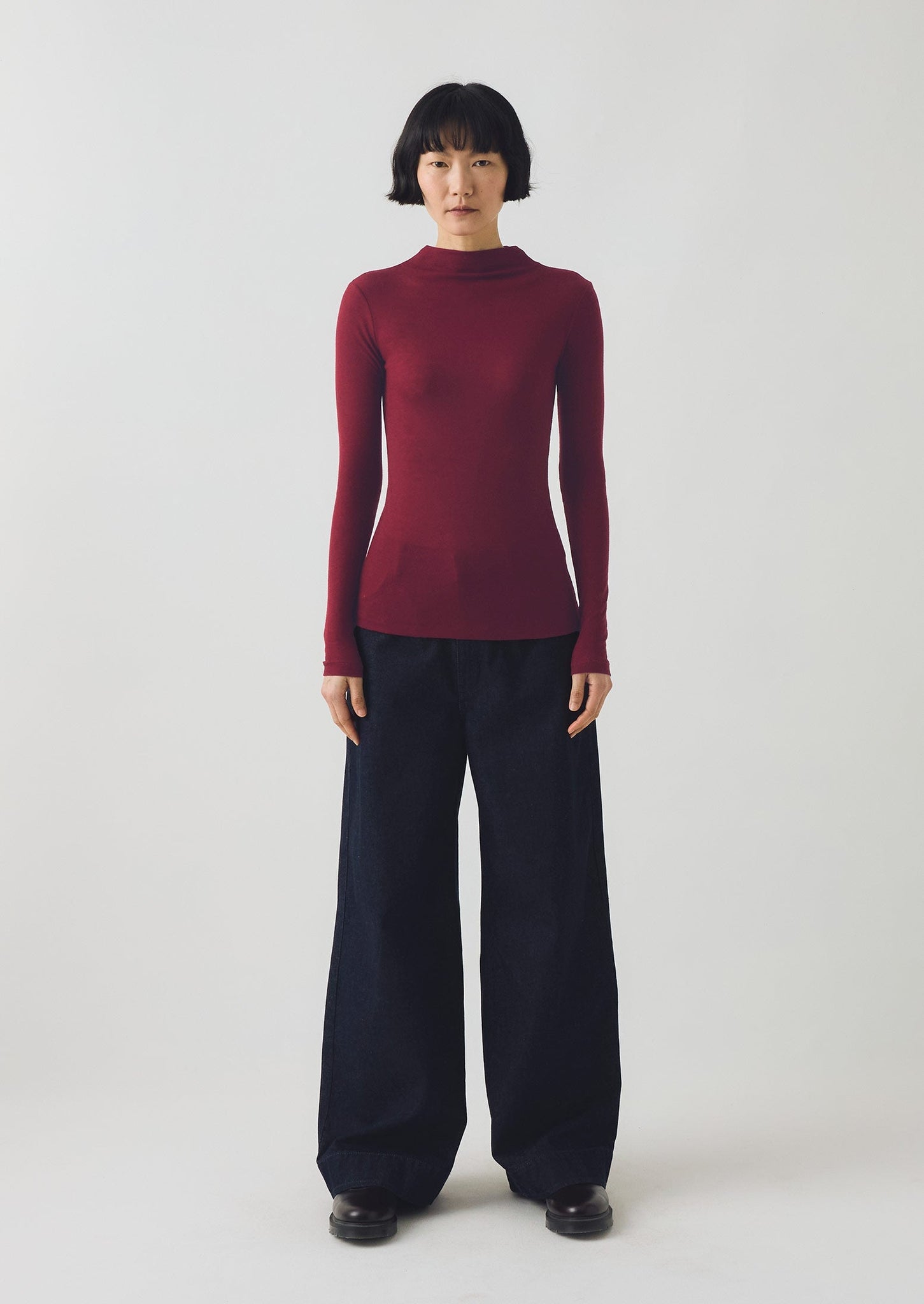 Aster High Neck Wool Lyocell Tee | Claret