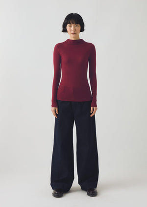 Aster High Neck Wool Lyocell Tee | Claret
