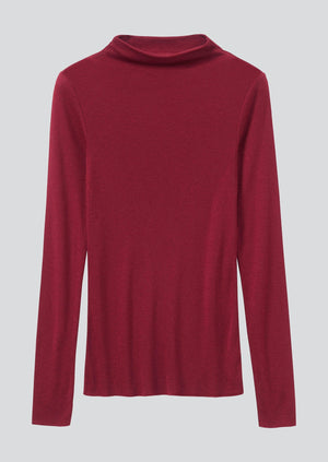 Aster High Neck Wool Lyocell Tee | Claret