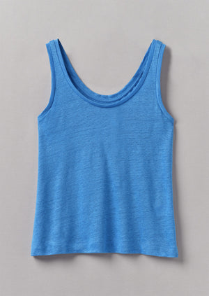 Scoop Neck Linen Jersey Vest | Enamel Blue