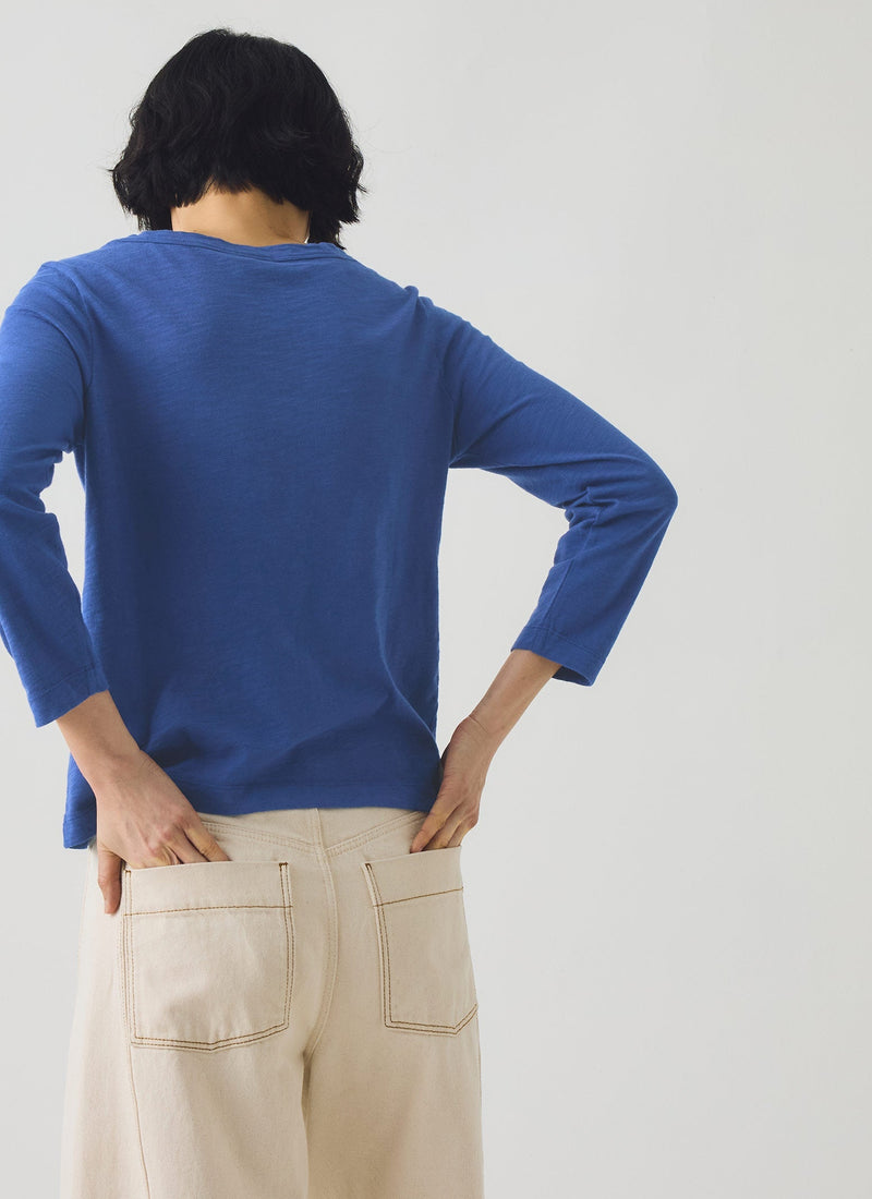 Lia Cotton Boat Neck Tee | Cobalt