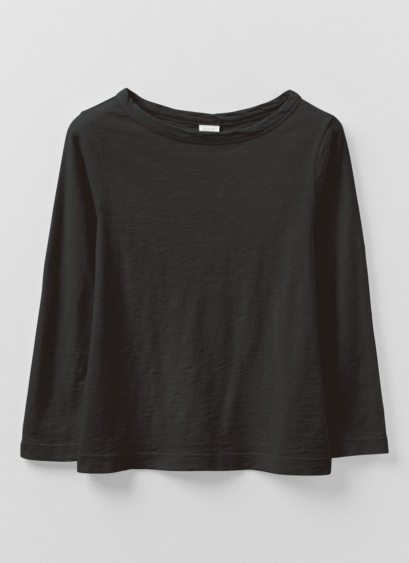 Lia Cotton Boat Neck Tee | Carbon Black