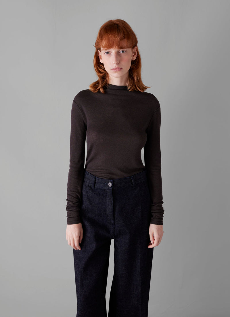 Aster High Neck Wool Lyocell Tee | Black Coffee