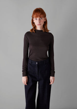 Aster Wool Lyocell High Neck Tee | Black Coffee