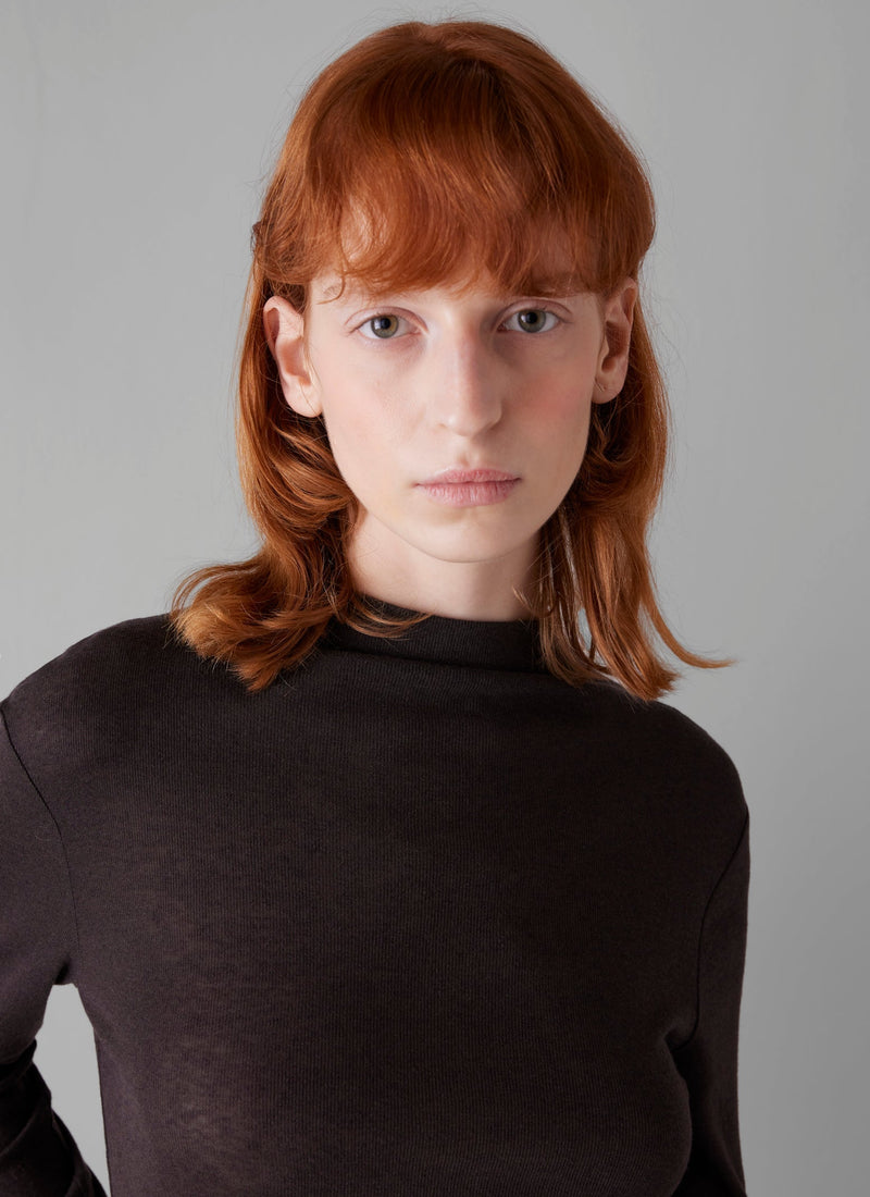 Aster High Neck Wool Lyocell Tee | Black Coffee