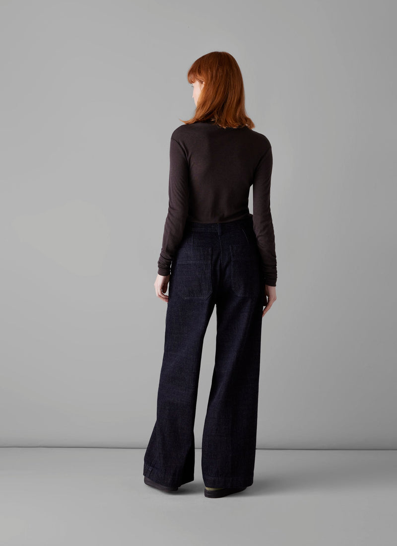 Aster High Neck Wool Lyocell Tee | Black Coffee